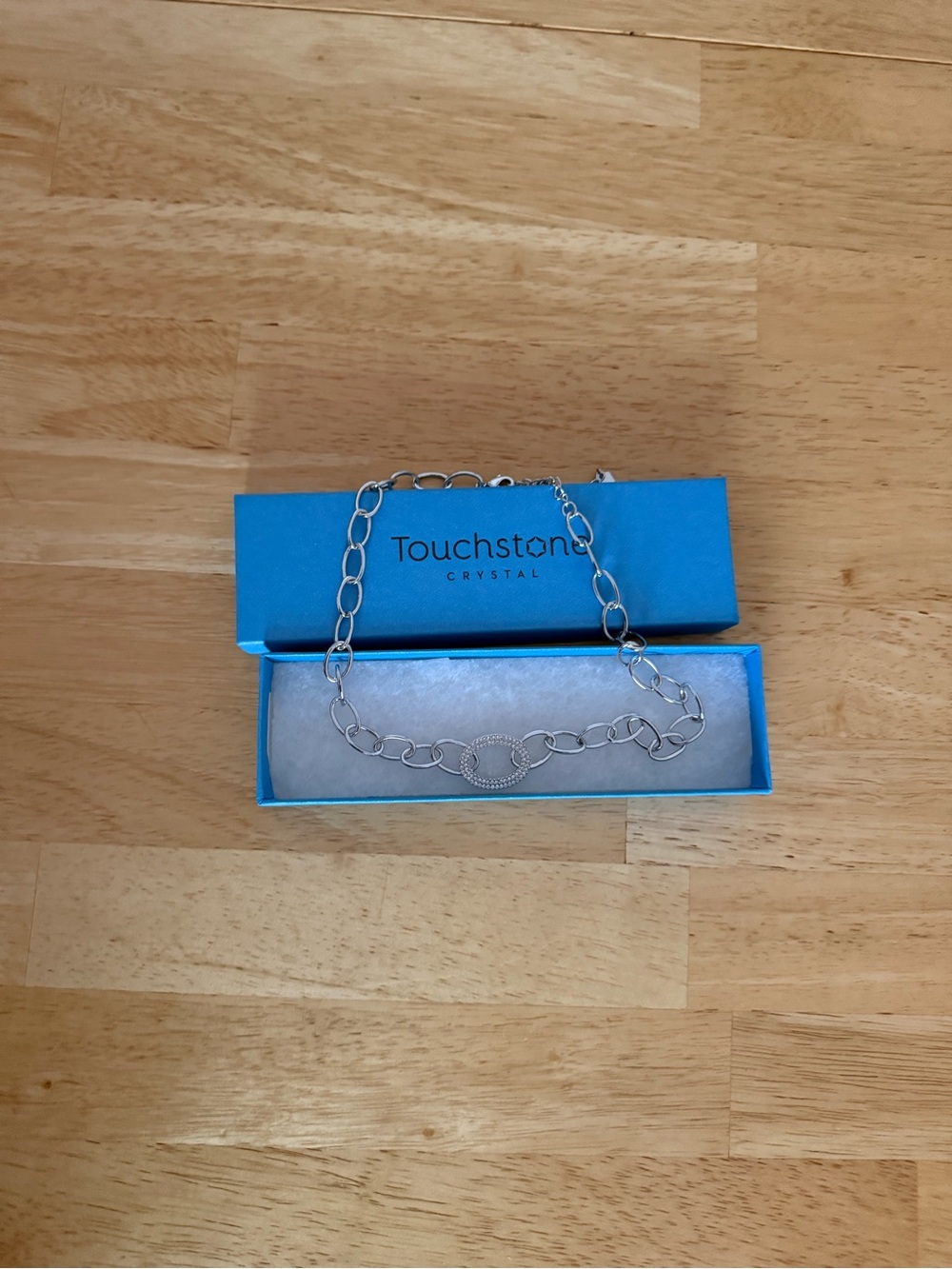 Touchstone Crystal Silver Bold Vision Link Necklace with Pavé Circle Accent BNIB